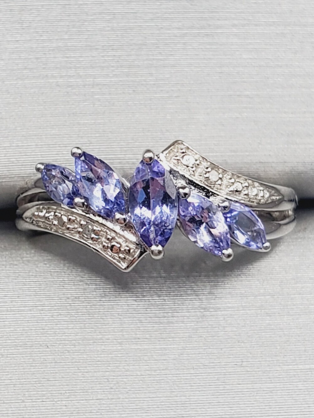 Marquise Genuine Tanzanite & Diamond Accent Platinum - 925 Sterling Silver Ring